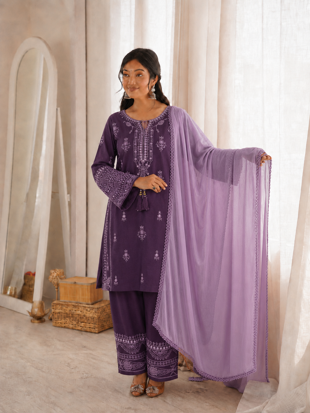 Beautiful Soft Rich Rayon With Embroidery & Paper Mirror Work Plazzo Suit Set