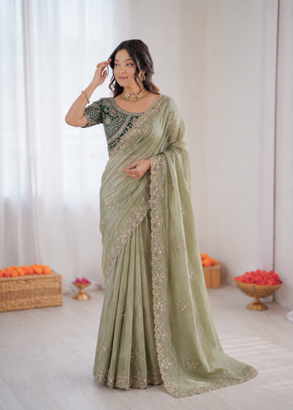 Beautifull Chiffon With Thread Embroidery Work Saree