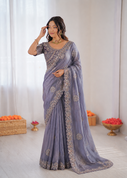 Beautifull Chiffon With Thread Embroidery Work Saree