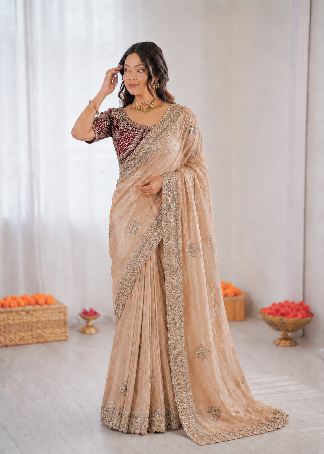 Beautifull Chiffon With Thread Embroidery Work Saree
