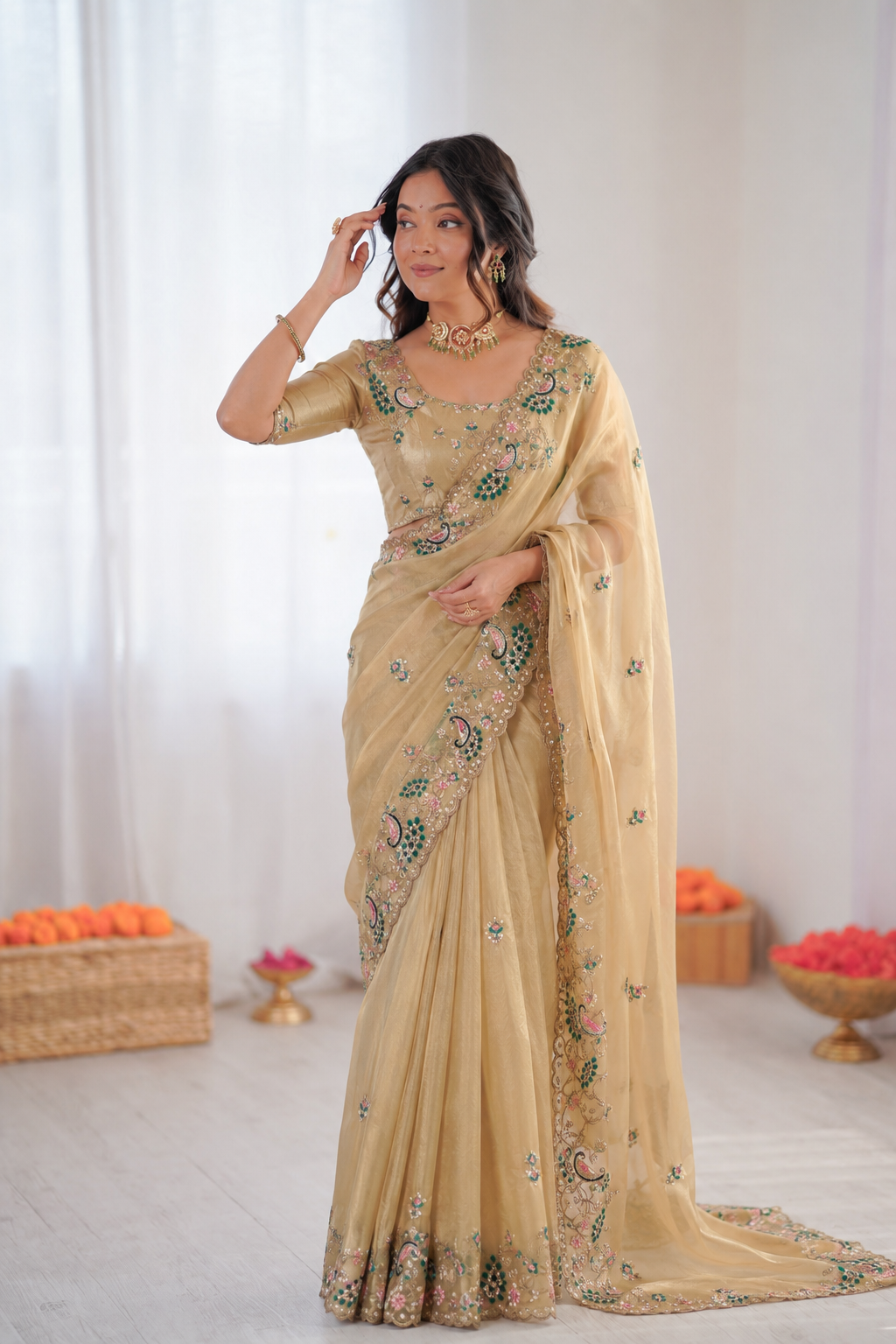 Beautifull Soft Rich Silk With Embroidery Work Saree