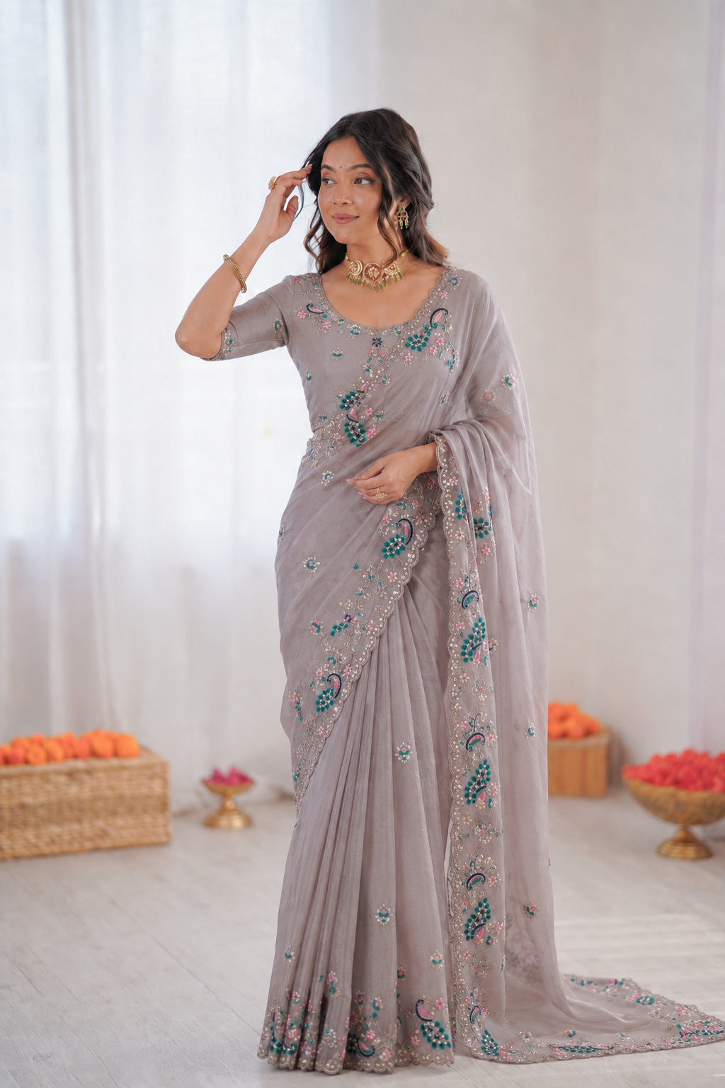 Beautifull Soft Rich Silk With Embroidery Work Saree