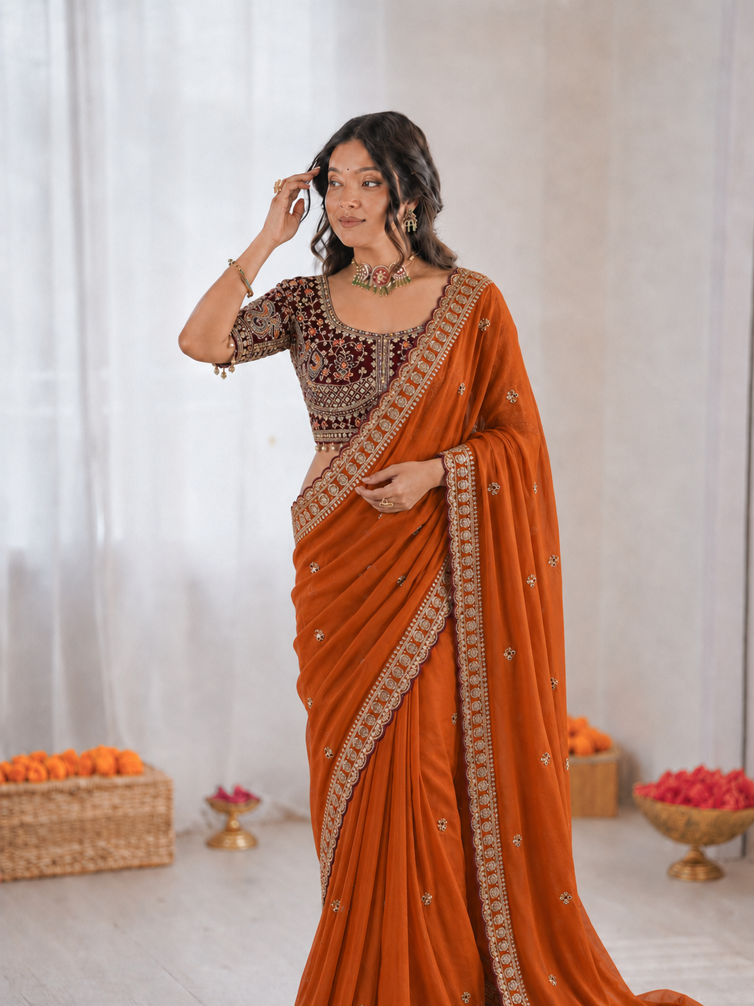 Beautiful Soft Rangoli Silk With Sequins Jari & thread Embroidery Work Saree