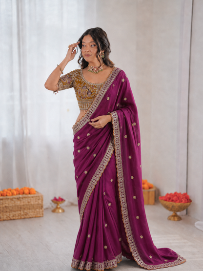 Beautiful Soft Rangoli Silk With Sequins Jari & thread Embroidery Work Saree