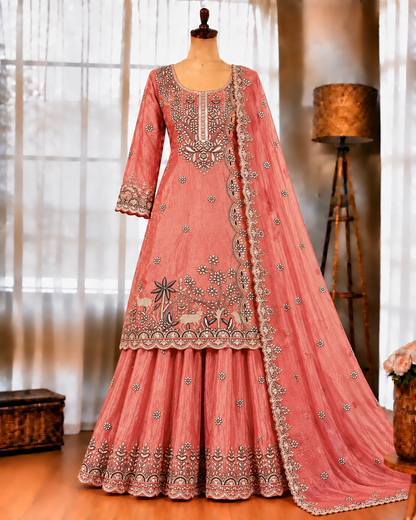 Pure Fendy Silk Top Palazzo Set with 5mm Sequin Embroidery Work