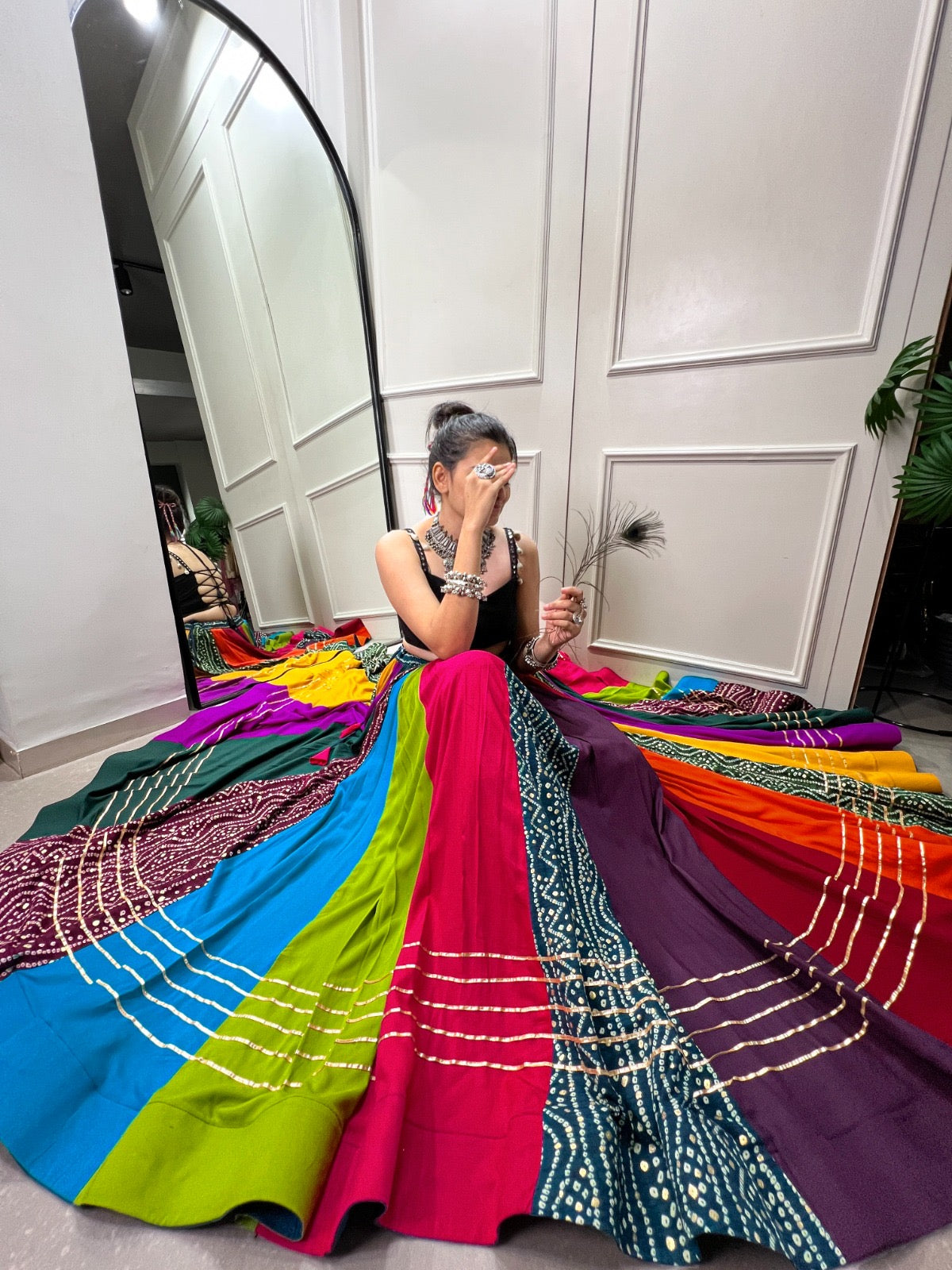 Garba Night 8 MTR Flair Lehenga Choli With Gamthi Work