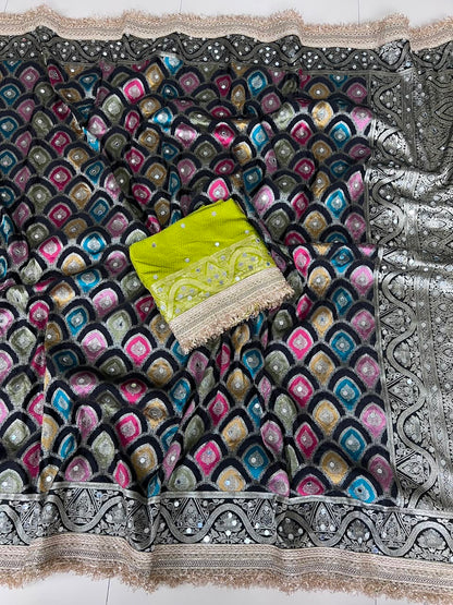 Heavy Satin Silk Banarasi Zari Rangkat Work Saree