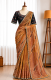 Fendy Silk Saree with Thread & Sequin Work and Gold Crush Blouse