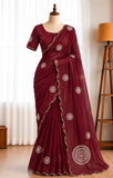 Rangoli Crushed Saree with Heavy Handwork, Cutdana & Mirror Work