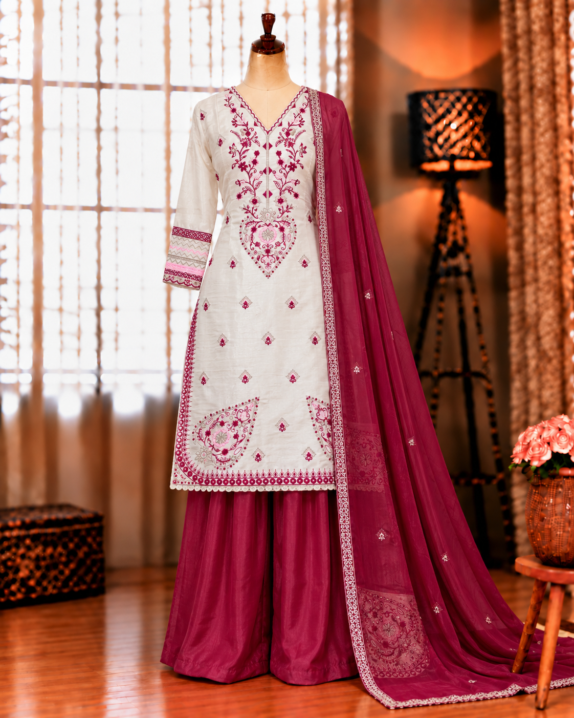 Heavy Roman Glass Top Pant Set with Embroidery & Sequin Work