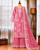 Mul Chanderi Top Pant Set with Embroidery & Cutwork Dupatta