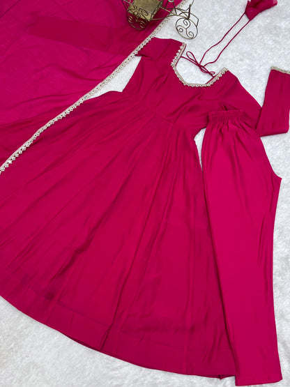 Pure Mal Chanderi Mirror Work Gown Dupatta