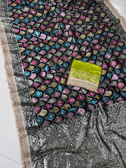 Heavy Satin Silk Banarasi Zari Rangkat Work Saree