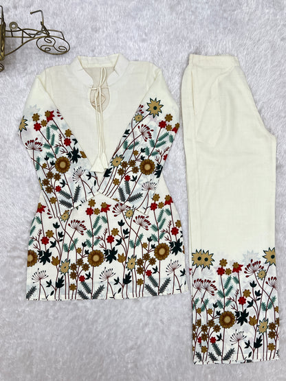 Magic Slub Cotton Floral Print Top Pent