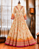 Pure Viscose Soft Silk Gown with Jacquard Pashmina & Fancy Printed Koti