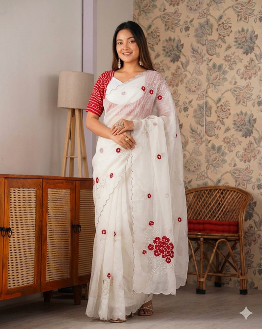 Beautiful Fancy Chiffon Crystal with Cutdana, Moti & Hand Work Saree