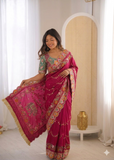 Beautiful Rangoli Silk Saree With Dori Embroidery & Mirror Touch Work