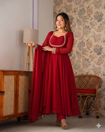 Beautiful Fox Georgette Anarkali Suit With Sequence Embroidery And Moti Lace Work