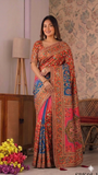 Beautiful Japan Satin Saree With Digital Print Aari & Mirror Work