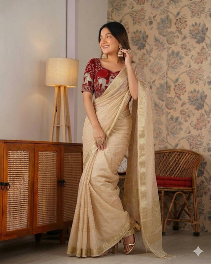 Beautifull viscose georgette with weaving Chex saree