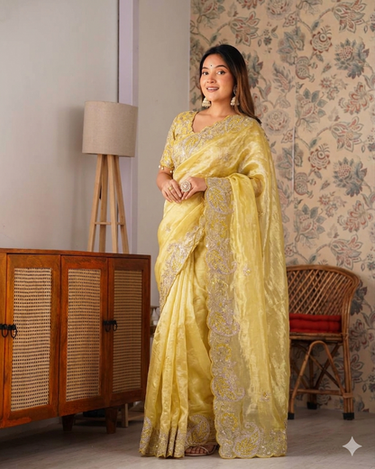 Beautifull Pure Crystal With Embroidery Work Saree
