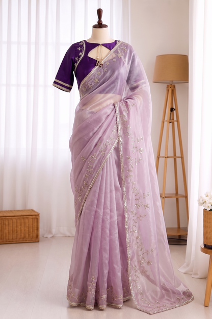 Beautifull Rimzim Silk With Beautifull Hand Work Saree