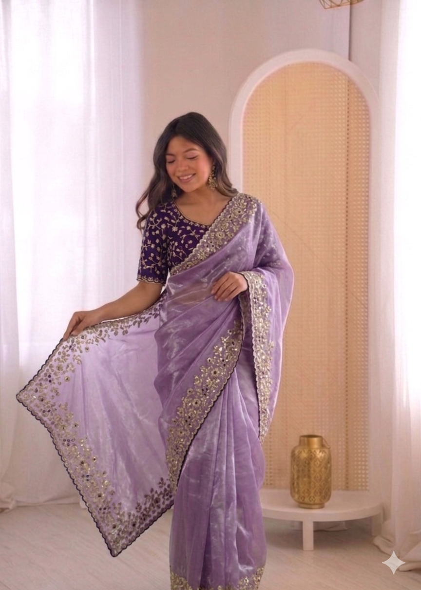 Beautifull Jimmu Chu With Sequience Embroidery Work Saree