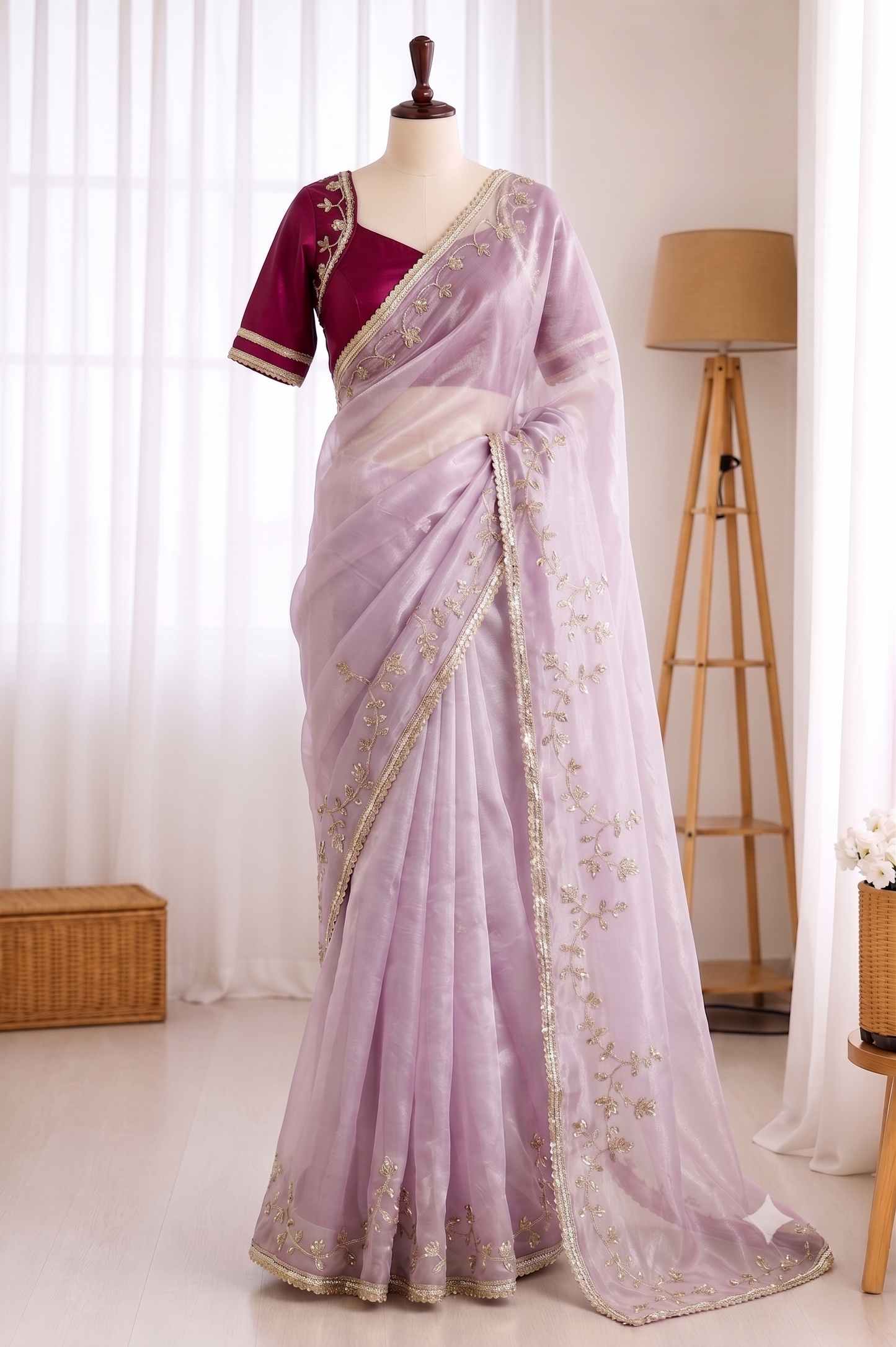 Beautifull Rimzim Silk With Beautifull Hand Work Saree