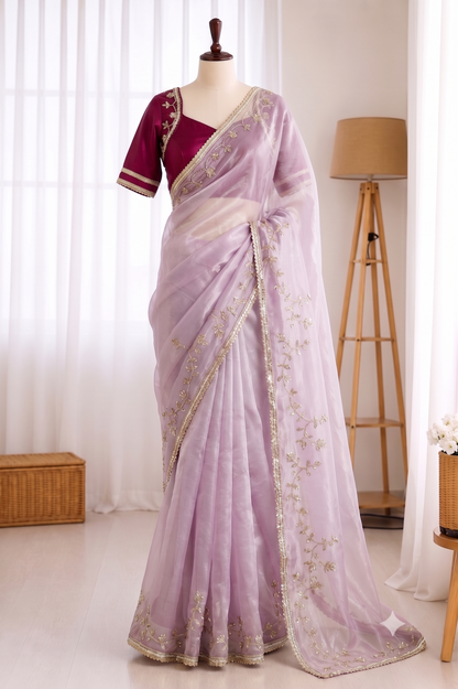 Beautifull Rimzim Silk With Beautifull Hand Work Saree