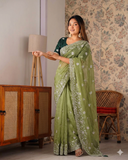 Beautifull Crunchy Silk With Sequience Work Saree