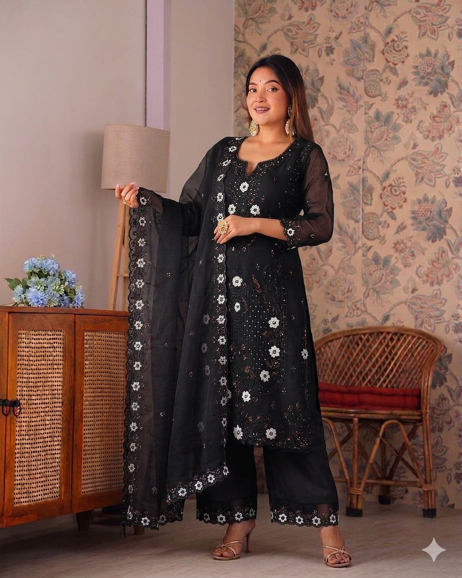 Beautifull Currency Silk With Thread And Sequience Work Top Plazzo