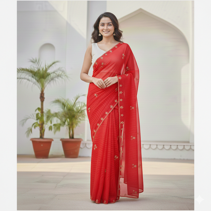 Beautifull Bubble Silk With Hand Work Saree