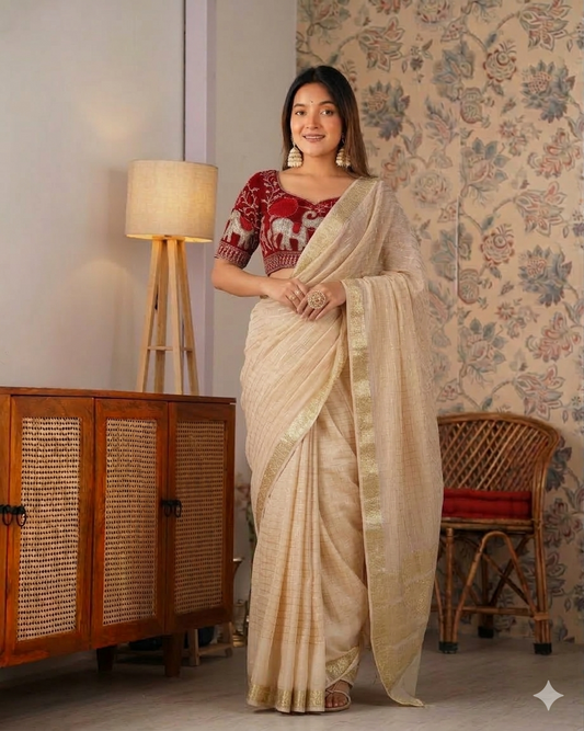Beautifull viscose georgette with weaving Chex saree