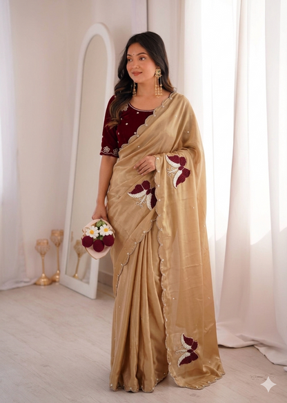 Beautiful Elegant Look Butterfly Ring Handwork Premium HO Silk Saree