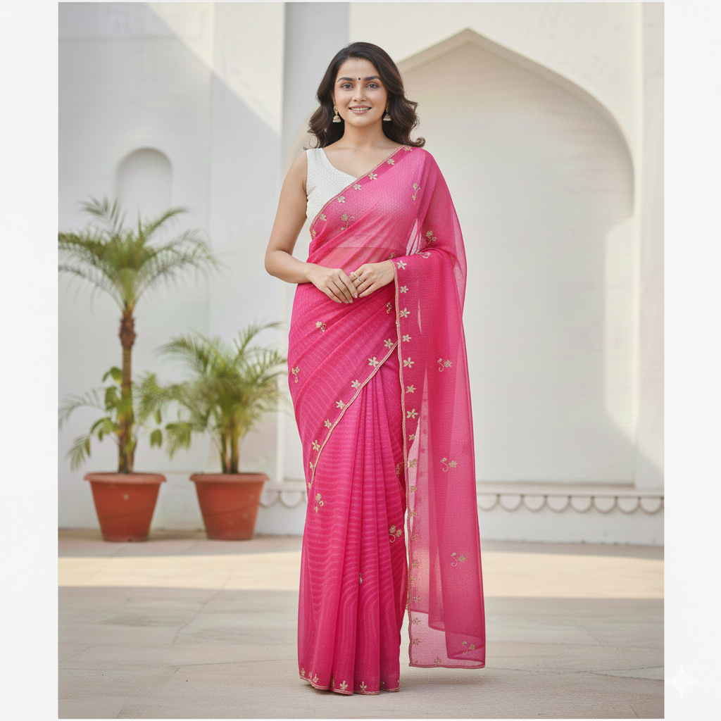 Beautifull Bubble Silk With Hand Work Saree