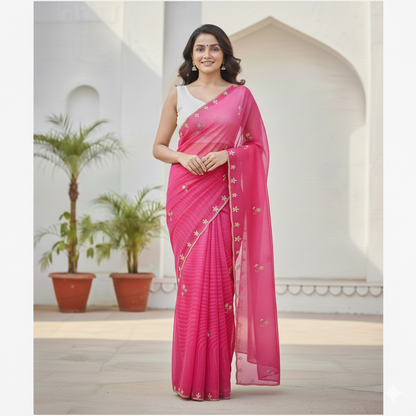 Beautifull Bubble Silk With Hand Work Saree