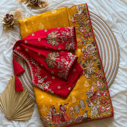 Beautiful  Dola Silk Saree With Coding And Multi Sequence Work