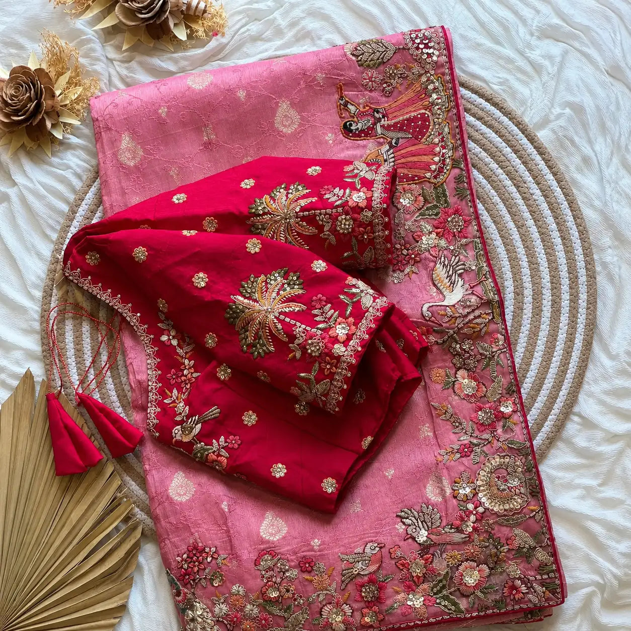 Beautiful  Dola Silk Saree With Coding And Multi Sequence Work