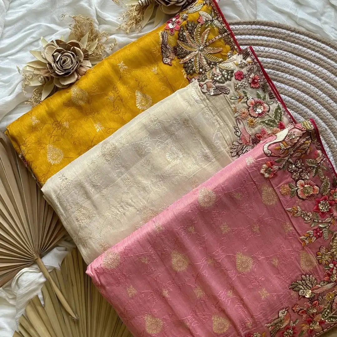 Beautiful  Dola Silk Saree With Coding And Multi Sequence Work