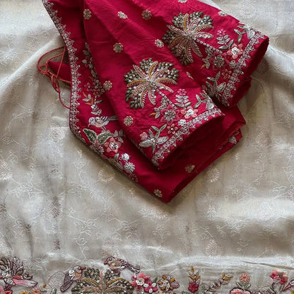 Beautiful  Dola Silk Saree With Coding And Multi Sequence Work