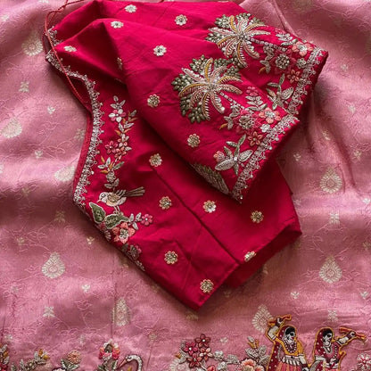Beautiful  Dola Silk Saree With Coding And Multi Sequence Work