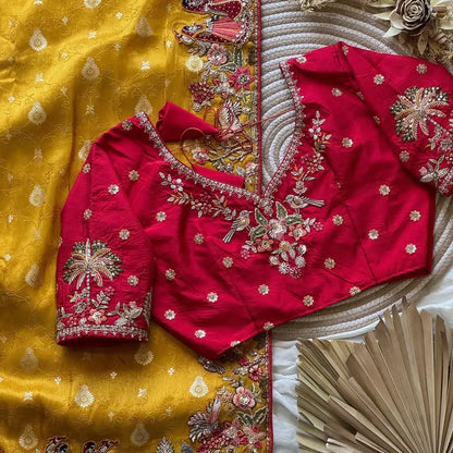 Beautiful  Dola Silk Saree With Coding And Multi Sequence Work