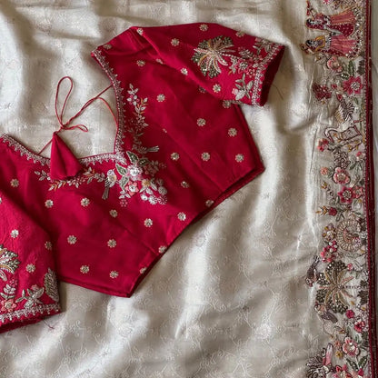 Beautiful  Dola Silk Saree With Coding And Multi Sequence Work