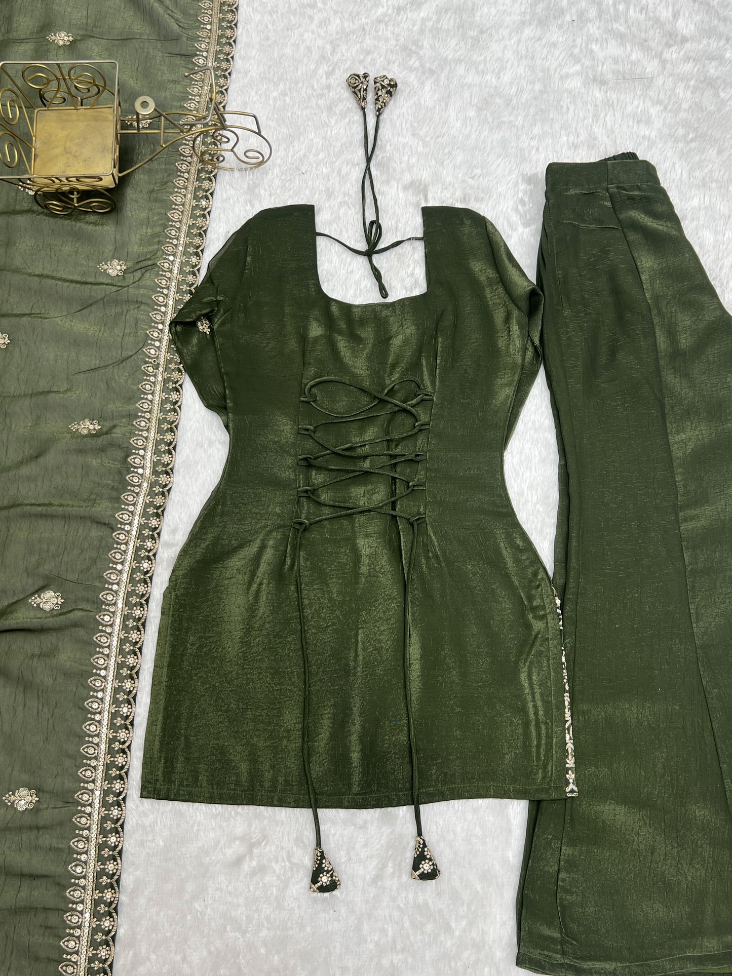 Crunchy Silk Embroidered Bell Bottom Suit Set