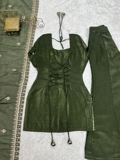 Crunchy Silk Embroidered Bell Bottom Suit Set