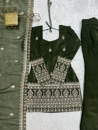 Crunchy Silk Embroidered Bell Bottom Suit Set