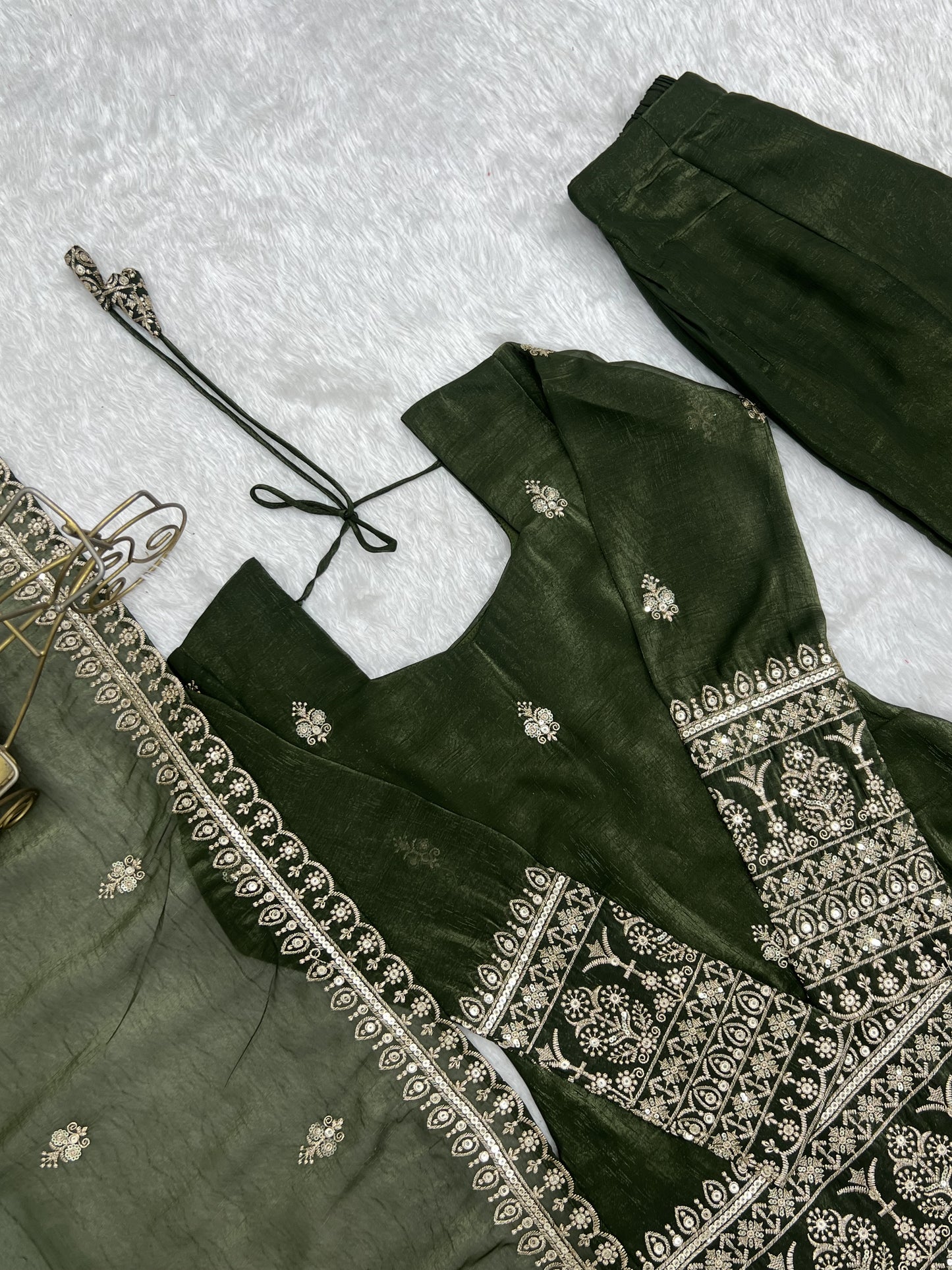 Crunchy Silk Embroidered Bell Bottom Suit Set