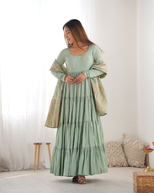 Pure Romansilk Chanderi 9 MTR Huge Flair Anarkali Gown