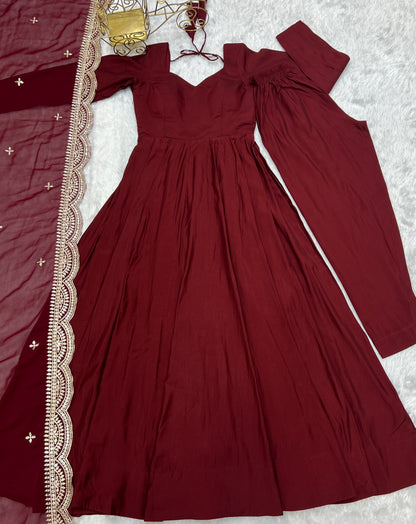 Pure Roman Silk Chanderi 5.5 Mtr Flair Highest Selling Gown