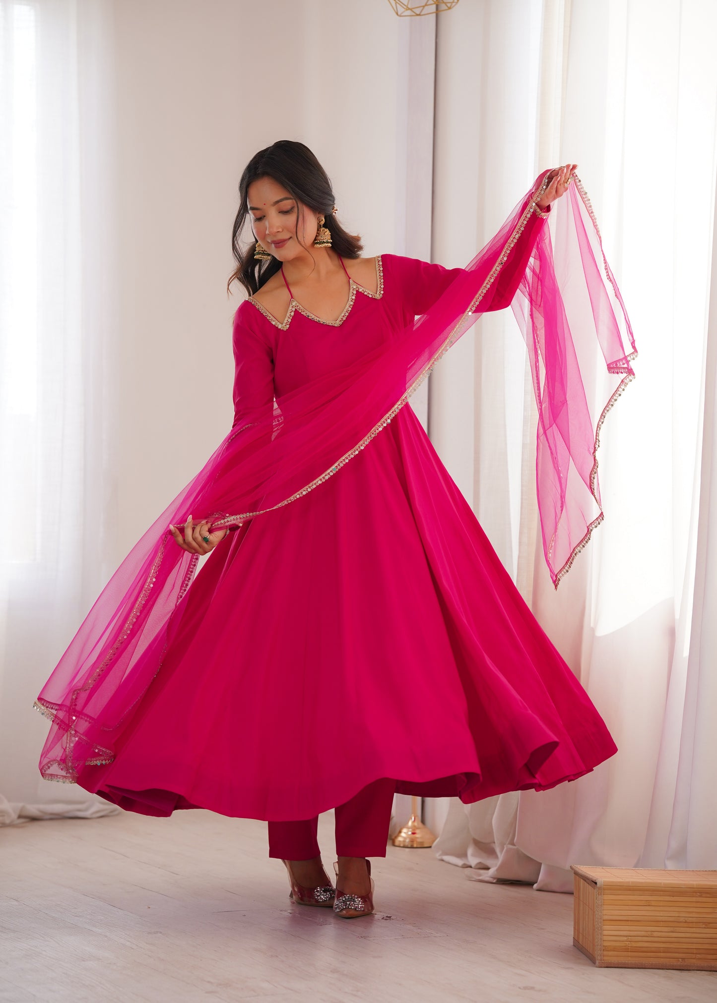 Red Color Romasilk With Fancy Lace Pettern Work Anarkali